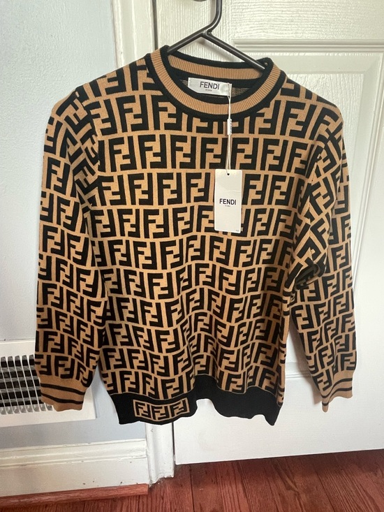 Fendi Jackets & Blazers - Fendi Black and Tan FF Logo Crewneck Sweater